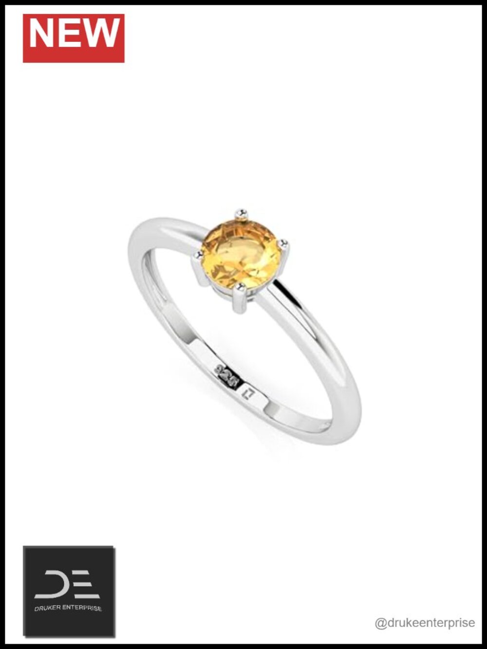 Natural Citrine Stackable Ring Sterling Silver November Birthstone Jewelry for